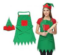 SUPVOX Christmas Apron and Hat Set for Adults, Festive Santa Chef Costume for Cooking & Parties, Adjustable Xmas Apron with Pocket & Bells, Fun Family Matching Party Supplies
