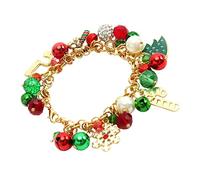 SUPVOX Christmas Bracelet Jewelry Pearl Bell Diamond Ball Crystal Bead Snowflake Festive Gift Wrist Chain for Girls Alloy Link Bangle Christmas New Year Hand Accessory