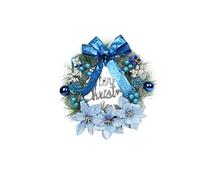 SUPVOX Christmas Wreath Merry Christmas Pine Berries Poinsettia Bow Ball Hanging Decor Front Door Home Wall Window Party Decoration Pendant (Blue) 30cm