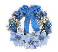 SUPVOX Christmas Wreath Merry Christmas Pine Berries Poinsettia Bow Ball Hanging Decor Front Door Home Wall Window Party Decoration Pendant (Blue) 30cm