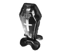 SUPVOX Coffin Balloon Theme House Decoration Shape Inflatable Large Coffin Halloween Prop Haunt Large Tombstone Balloons Skull Scary Scene Skeleton Halloween Aluminum Foil Balloon Black