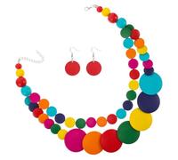 SUPVOX Colorful Chunky Wooden Bead Necklace Multi-layer Geometric Brown and Blue Beaded Necklace for Women and Men Bohemian Ethnic Style Sweater Chain