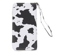 SUPVOX Cow Print Clutch Wallet for Women, Multi-Compartment Long Zippered Purse, Black and White Colorblock Handbag for Travel and Daily Use
