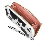 SUPVOX Cow Print Small Wallet with Multiple Compartments, Black Pu Leather Long Clutch Purse for Women, Compact Travel Card Holder and Zipper Organizer