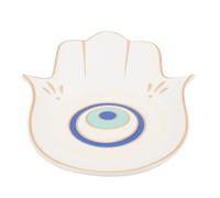 SUPVOX Creative Ceramic Jewelry Tray with Devil's Eye Print Hand-shaped White Display Plate for Rings Earrings Bracelets and Accessories Elegant Home Decor and Organizer