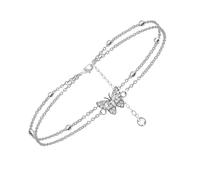 SUPVOX Delicate Women’s Double-layer Rhinestone Butterfly Anklet with Zircon Pendant, Fresh All-match Foot Chain Jewelry for Summer