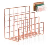 SUPVOX Desktop Metal Mail Organizer 3-slot Storage Rack Rose Gold Small Multifunctional File Holder Magazine and Letter Rack for Office Desk Organization