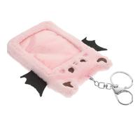 SUPVOX Devil Wings Plush Card Holder Keychain Reusable Visible Id Card Sleeve Student with Pink Soft Cover for School and Idol Fans
