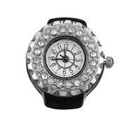 SUPVOX Diamond Decorative Finger Ring Watch for Women, Black Round Dial Stylish Jewelry Mini Ring Watch, Fashion Ornament Suitable for Everyday Wear