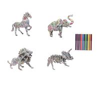 SUPVOX DIY Craft Puzzle with Paper Graffiti and Color Pens Educational Jigsaw for Spatial Thinking and Creative Drawing Includes Lion Dinosaur Horse Elephant Designs for Home and Party