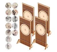 SUPVOX DIY Mini Chinese Style Folding Screen Model 4pcs Set, Antique Desktop Room Divider with Stickers, Chinese Screen for Dollhouse Décor and Craft