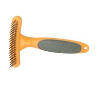 SUPVOX Dog Grooming Brush Double Row Teeth Pet Comb with Ergonomic Handle for Shedding Control and Dematting Metal and Rake for Long Hair Dogs Orange