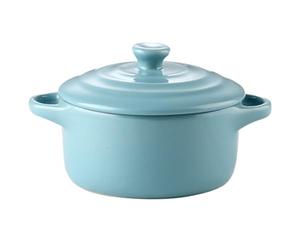 SUPVOX Double Handle Ceramic Stew Bowl with Lid 230Ml Fireproof Lake Blue Microwave Oven Compatible for Home Kitchen Use