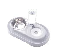 SUPVOX Dual Bowl Pet Feeder with Built-in Water Bottle Portable Cat and Dog Drinking Fountain Anti-spill Plastic Design Easy to Clean Beige Feeding Basin for Kittens and Pets