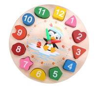 SUPVOX Educational Wooden Penguin Clock with Shape Sorting for Early Learning Puzzle Game for Color Cognition Preschool Teaching Aid