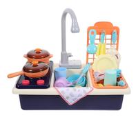 SUPVOX Electric Dishwasher Set Blue Plastic Kitchen Sink Pretend Play Wash-up without Battery, Realistic Water Flow Dishwasher Role Play Cooking Game