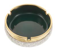 SUPVOX Elegant Retro round Ceramic Ashtray with Sparkling Crystal Inlays, Stable and Portable Design, Suitable for Office and Car Use, Smooth Surface and Fits in Car Cup Holder