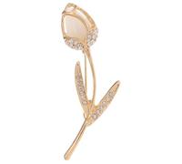 SUPVOX Elegant White Tulip Brooch Pin for Women, Flower Lapel Pin with Bling, Romantic Style Costume Jewelry Accessory for Jackets, Hats, and Dresses,