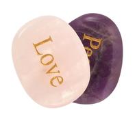 SUPVOX Engraved Inspirational Chakra Stones Set with Peace and Love Words, Real Amethyst and Citrine Healing Crystals for Meditation, Stress Relief and Wellness Therapy