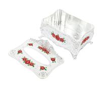 SUPVOX European Style Tissue Paper Holder Silver Red Decorative Napkin Box with Rose Engraving, Delicate Desk Tissue Dispenser for Home and Bathroom