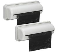 SUPVOX Extended Gray Trash Bag Holder Dispenser with 2 Hooks - Wall-mounted Kitchen Garbage Bag Organizer for Laundry Room and Bathroom Storage