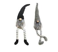 2PCS Gnome Swedish Tomte Plush Toy Christmas Tree Topper Hanging Decorations Winter Table Holiday Ornament (Gray + Black)