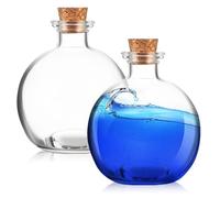 SUPVOX Glass Terrarium Spheres with Cork Lid, 2-Pack 250ml Round Geometric Jars for Succulents, Hydroponic, Home Decor and DIY Crafts