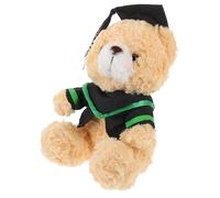 SUPVOX Graduation Bear Plush Cartoon Doctor Gown Stuffed Animal with Cap Light Brown Green Stripes Graduation Gift Ornament for Students Memorial Keepsake