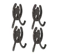 SUPVOX Gray Cast Iron Horse Head Double Hook 4 Pieces Horseshoe Wall Hooks for Tool Storage Coats Towels Practical for Garage or Utility Room