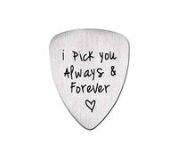 Supvox Guitar Pick I Pick You Always Forever Letter Titanium Steel Guitar Pick Necklace Music Jewellery Pendant Gift DIY for Electric Acoustic Bass Guitar