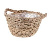 SUPVOX Handmade and Keeps Soil in Place Storage Basket Linen Woven with Double Handles and Inner Film, Brown Plant Pot Container Easy to Move for Desktop Or Kitchen