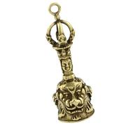SUPVOX Handmade Brass Bell Pendant DIY Hanging Bell Keychain with Triple Lion Motif for Buddhist Rituals and Crafts, Vintage Brass Charm for Decoration and Jewelry Making