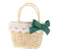 SUPVOX Handwoven Miniature Basket for Dollhouse Decor Lightweight Portable Mini Woven Bamboo Basket for Model Scenes Photo Props with Green Bow