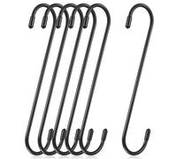SUPVOX Heavy Duty Long Black Metal S Hooks, 6pcs Large Hanging Hooks with Rubber Tips for Kitchen, Garden, and Home Storage Organization