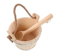 SUPVOX High Temperature Resistant Sauna Barrel with Wood Ladle and Handle Stable Heat Resistant Wood Bucket for Steam Rooms and Spa Relaxation Portable Traditional Bath Accessory
