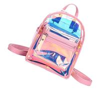 SUPVOX Iridescent Metallic Jelly Backpack for Women, Small Pink Shoulder Bag, Multi-compartment Lightweight Fashion Rucksack for School and Travel