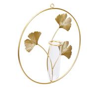 SUPVOX Iron Art Glass Vase Hydroponic Wall Hanging Flower Planting Container for Living Room Dining Room Home Decor, Gold Round Wall Mounted Vase,