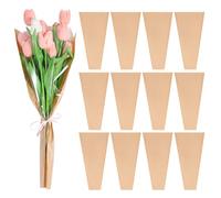 SUPVOX Khaki Kraft Paper Flower Wrapping Bags Floral Packaging Paper 50pcs with Handle Rope Design Lightweight for Flower Packing and Transportation
