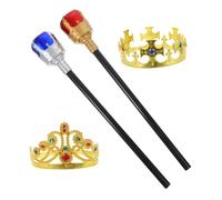 SUPVOX King Queen Crowns Costume Set with Blue and Red Canes Crowns for Birthday Party Elegant Cosplay Accessories for Women Stable Fit for Special Events
