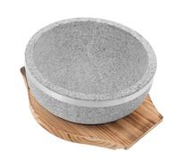 SUPVOX Korean Stone Pot Bowl 18cm 800ml Natural High-Temperature Resistant Stone Cooking Soup Pot with Carbonized Wood Tray for Bibimbap and Household Use