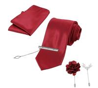 SUPVOX Lapel Pin Gift Box Tie Clip with Pocket Square 5 Pcs Men's Tie Set Red Polyester Alloy Iron, for Meetings and Weddings