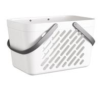 SUPVOX Large Capacity Hollow Drainage Plastic Basket with Handle Portable Shower Storage Basket for Bathroom Toiletries and Household Organization White Multi-use