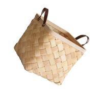 SUPVOX Large Handmade Double-layer Wood Chip Storage Basket with Leather Handles, Woven Laundry Hamper and Organizer for Home and Garden, Brown Natural Weaving Container