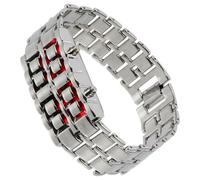 SUPVOX Lava Style LED Men’s Digital Bracelet Watch Silver Case Red Light Vintage Design Wristband Suitable for Casual and Daily Wear