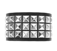 SUPVOX Leather Punk Wristband Men Studded Vintage Pu Leather Bracelet Triple Row with Double Buckle Retro Gothic Wrist Strap for Casual and Stage Wear