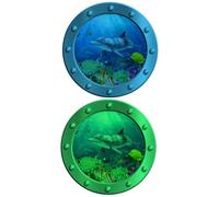 SUPVOX Luminous Porthole Ocean Wall Stickers 2pcs Glow in Animal Decals Blue and Green Light Marine Themed Wall Decorations for Bedroom