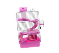 SUPVOX Luxury Three Layer Chinchilla Cage with Slide Design Portable Hamster House for Small Pets Includes Running Wheel and Leakproof Water Jug Pink