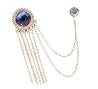 SUPVOX Men’s Gold Sapphire Brooch Pin with Hanging Chain Tassel, Vintage Lapel Pin Badge for Suit Jacket, Decorative Retro Accessory for Formal and Party Wear