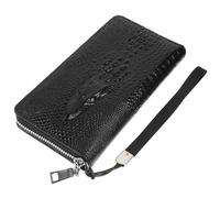 SUPVOX Men’s Long Wallet Pu Pattern Large Capacity Zipper Card Holder Clutch Handbag for Business and Travel, Black