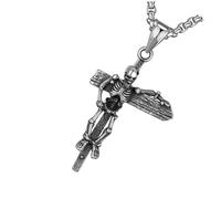 SUPVOX Men’s Titanium Steel Skeleton Cross Pendant Necklace, Vintage Gothic Male Jewelry Accessory for Casual and Party Wear, Stylish Skeleton Modeling Chain